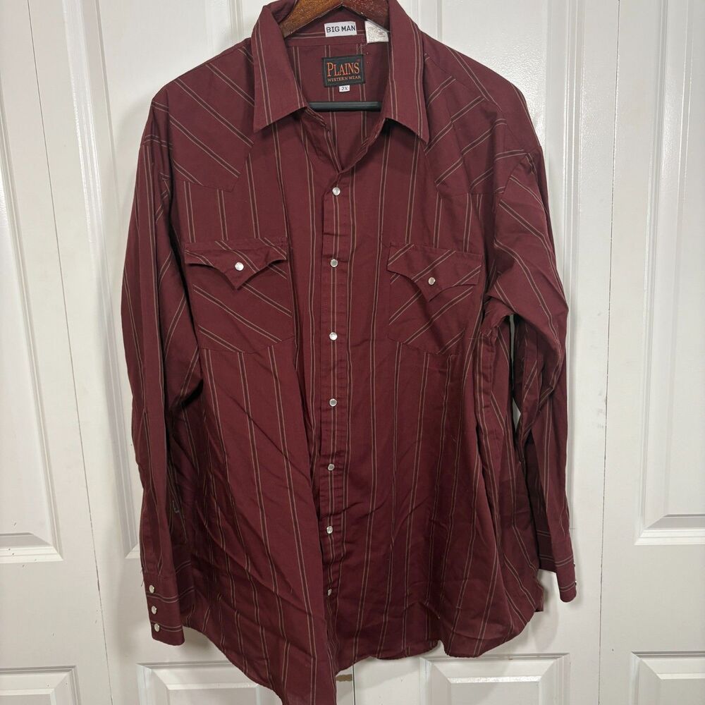 Plains Big Man 2XL Red Striped Western Cowboy Pearl Snap Shirt Long Sleeve